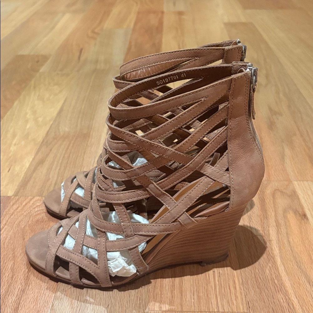 BOSS ORANGE Tan Strappy Wedge Sandals
